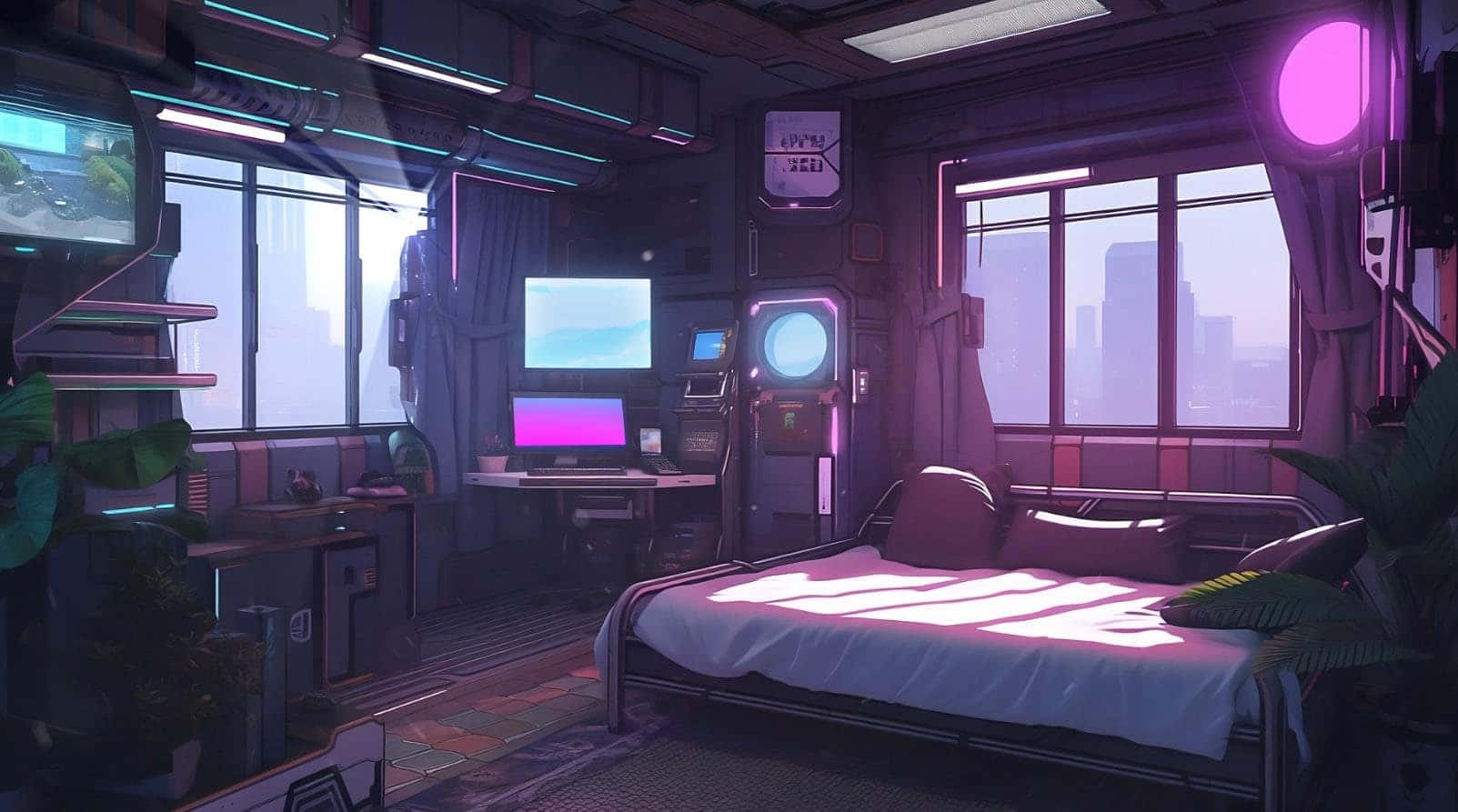 Futuristic Anime Gamer Bedroom Wallpaper