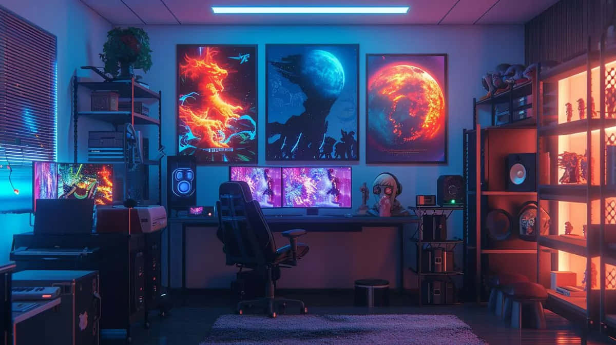 Futuristic Anime Gamer Room Setup Wallpaper