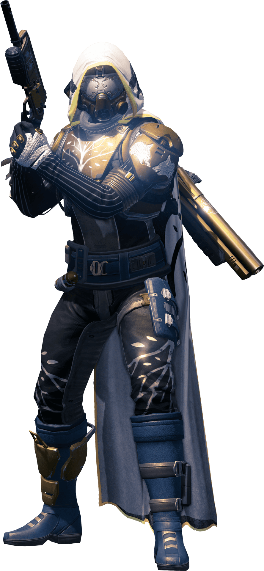 Futuristic Armored Hunterwith Gun PNG