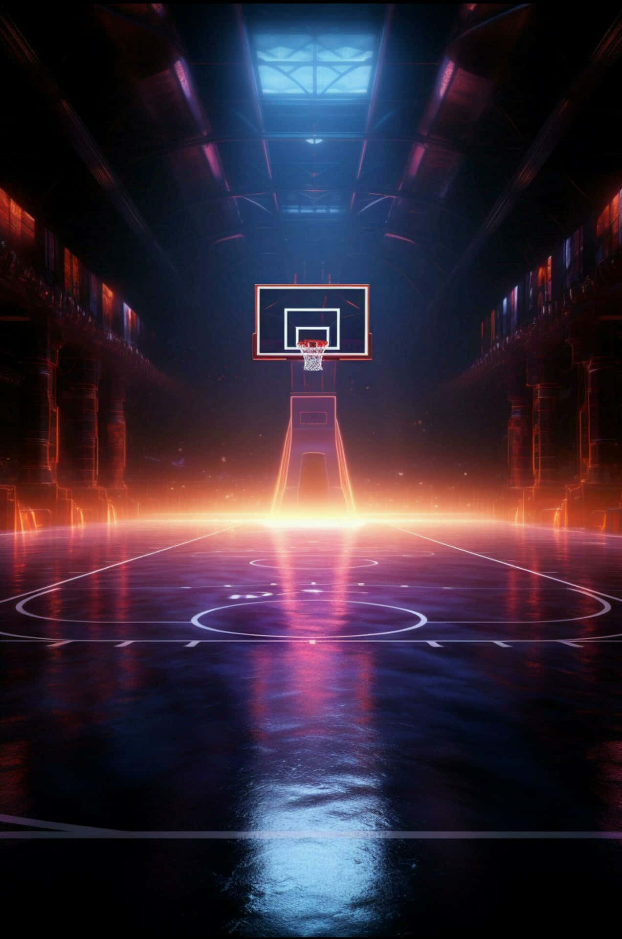 Futuristisch Basketbalveld Gloeiende Neon Lichten Achtergrond