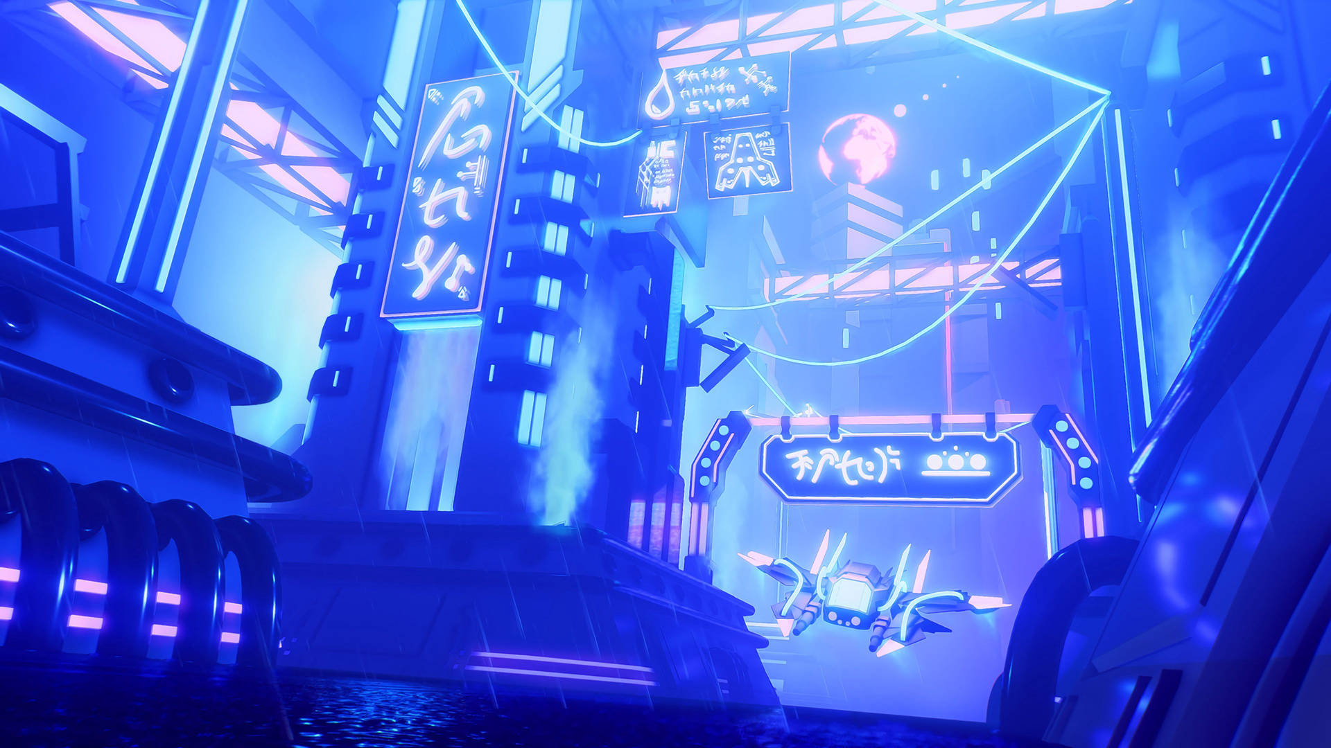 Futuristic Battle Patrol Spaceship In Cyberpunk City Wallpaper