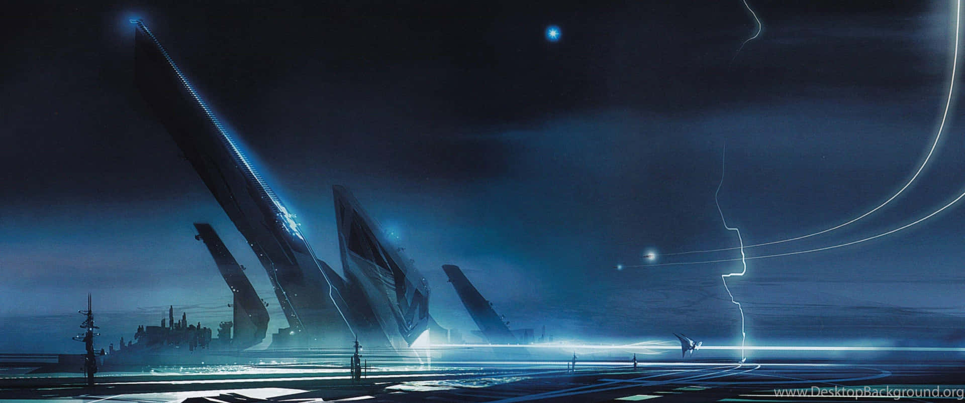 Futuristic_ Blue_ Cityscape Wallpaper