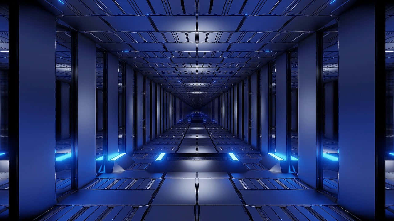 Futuristic Blue Lit Tunnel Wallpaper