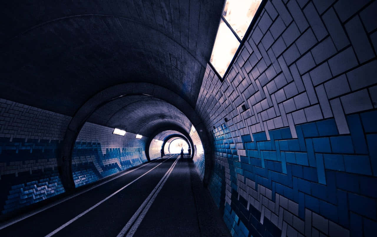 Futuristic Blue Tunnel Perspective Wallpaper