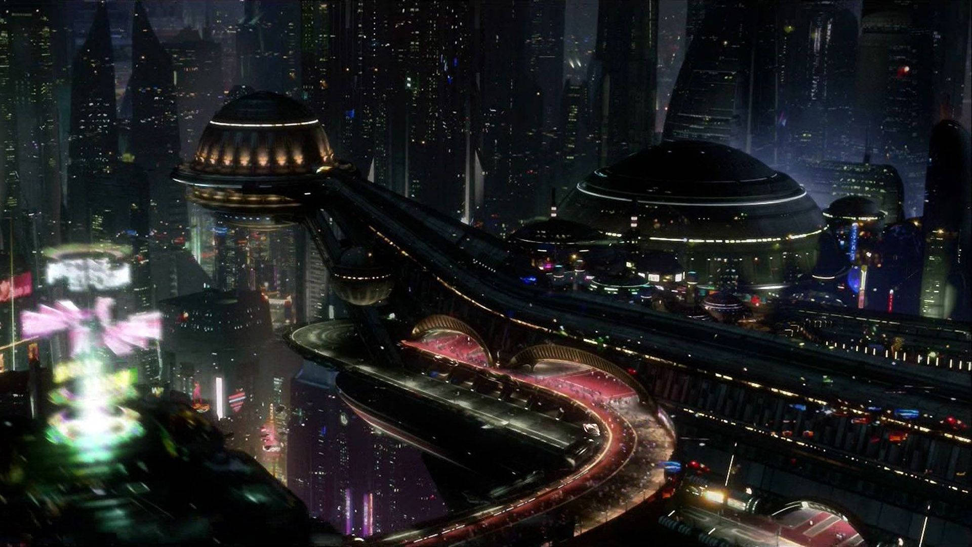 Futuristic City During Night Wallpaper