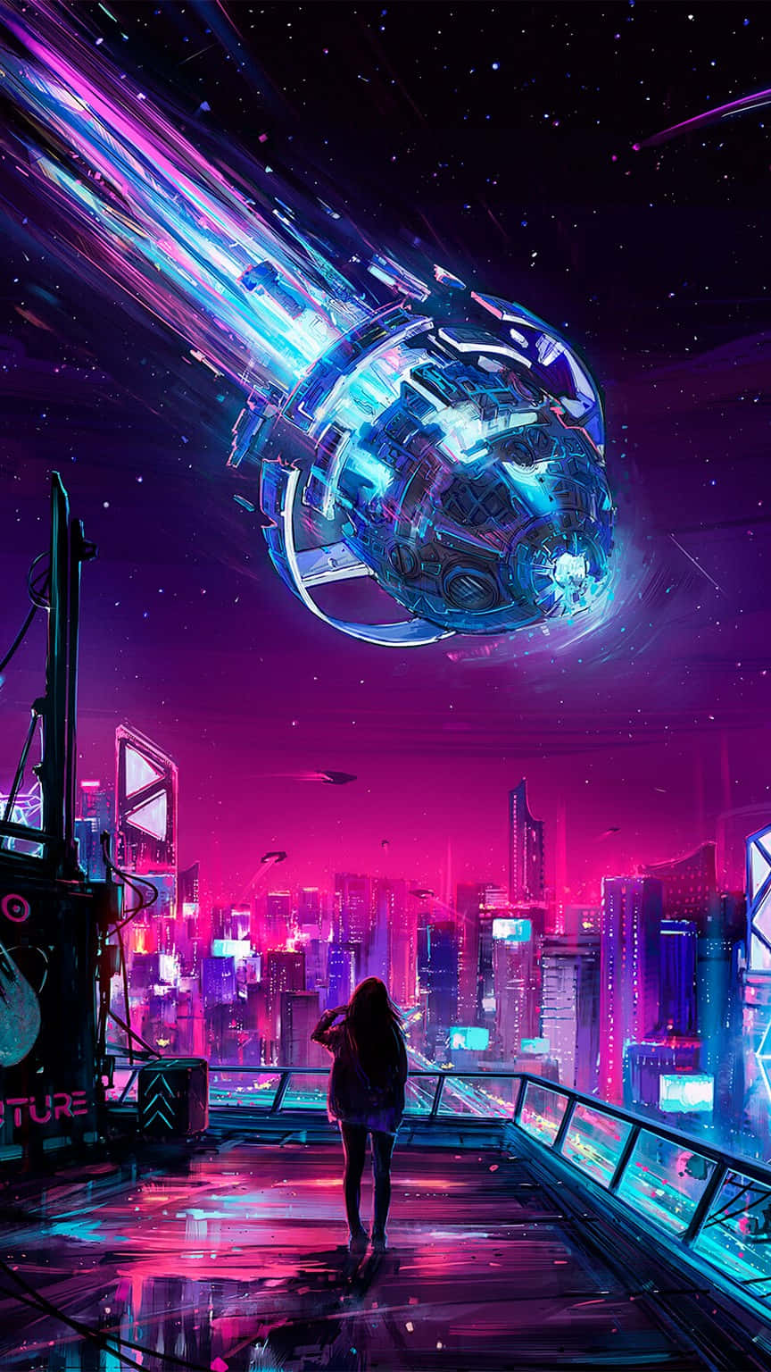 Futuristic_ City_ Meteor_ Shower_ View Wallpaper