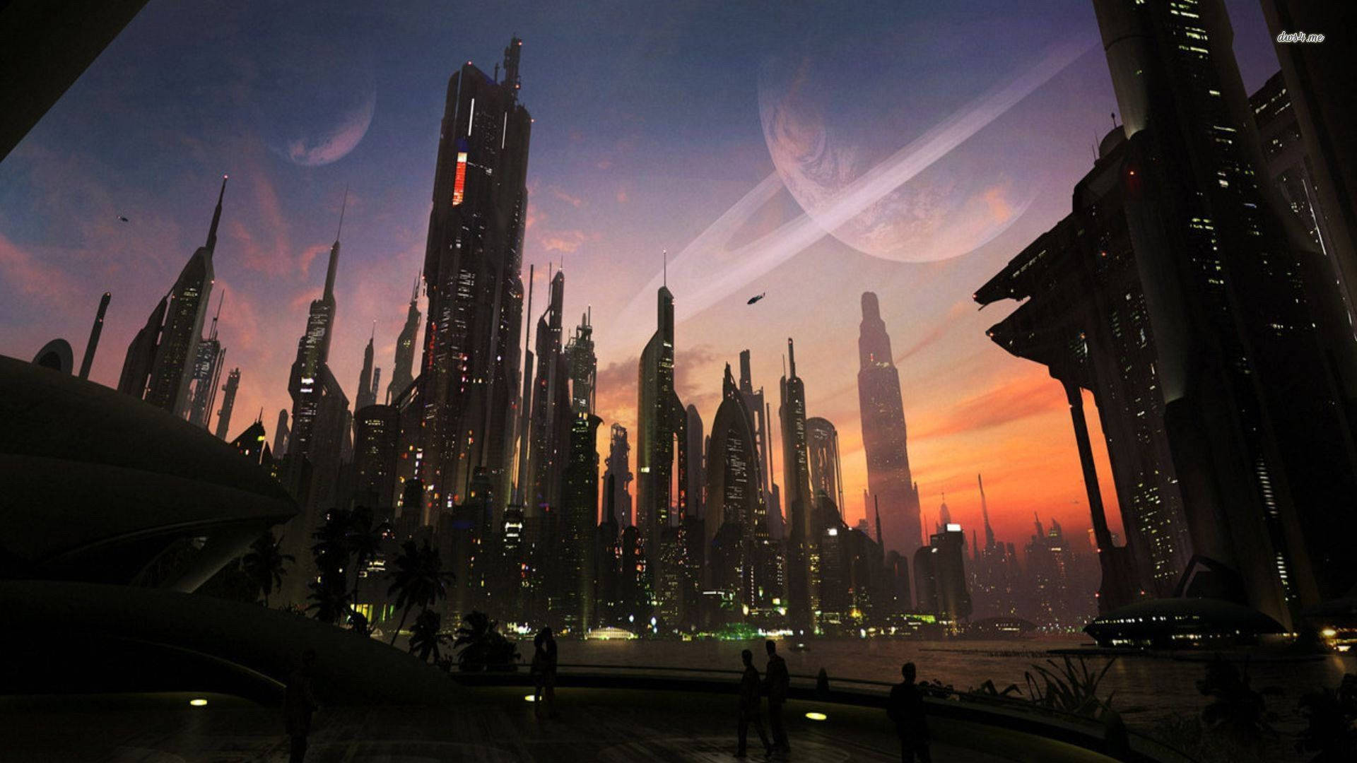 Futuristic City Silhouette Buildings