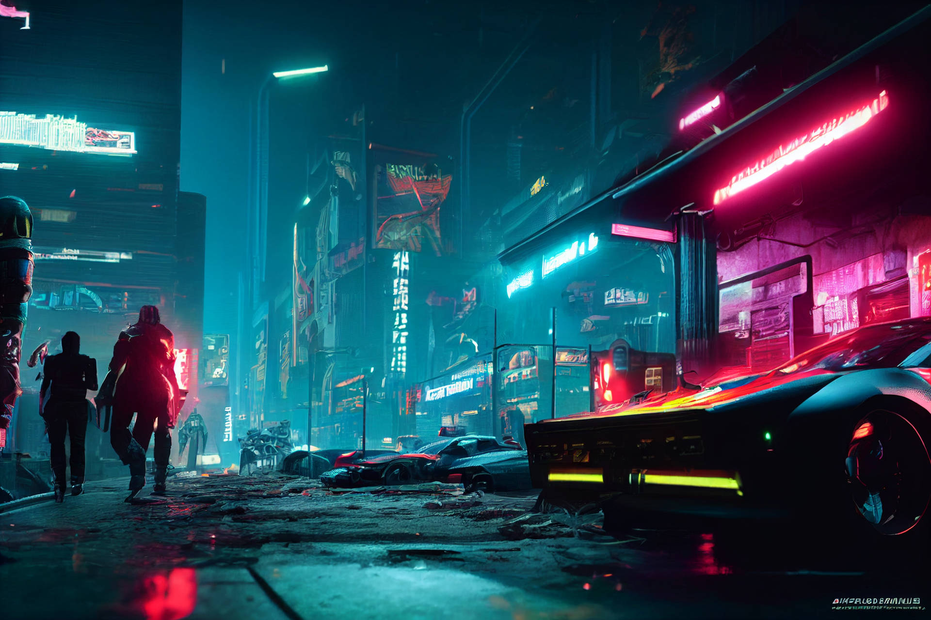 Futuristic City Street Cyberpunk Desktop Wallpaper