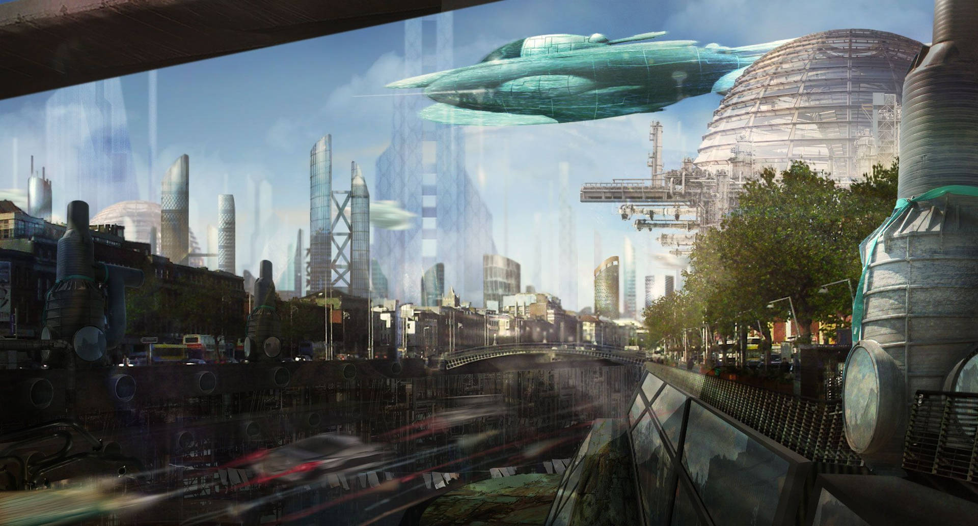 Futuristic City With Air Shuttle