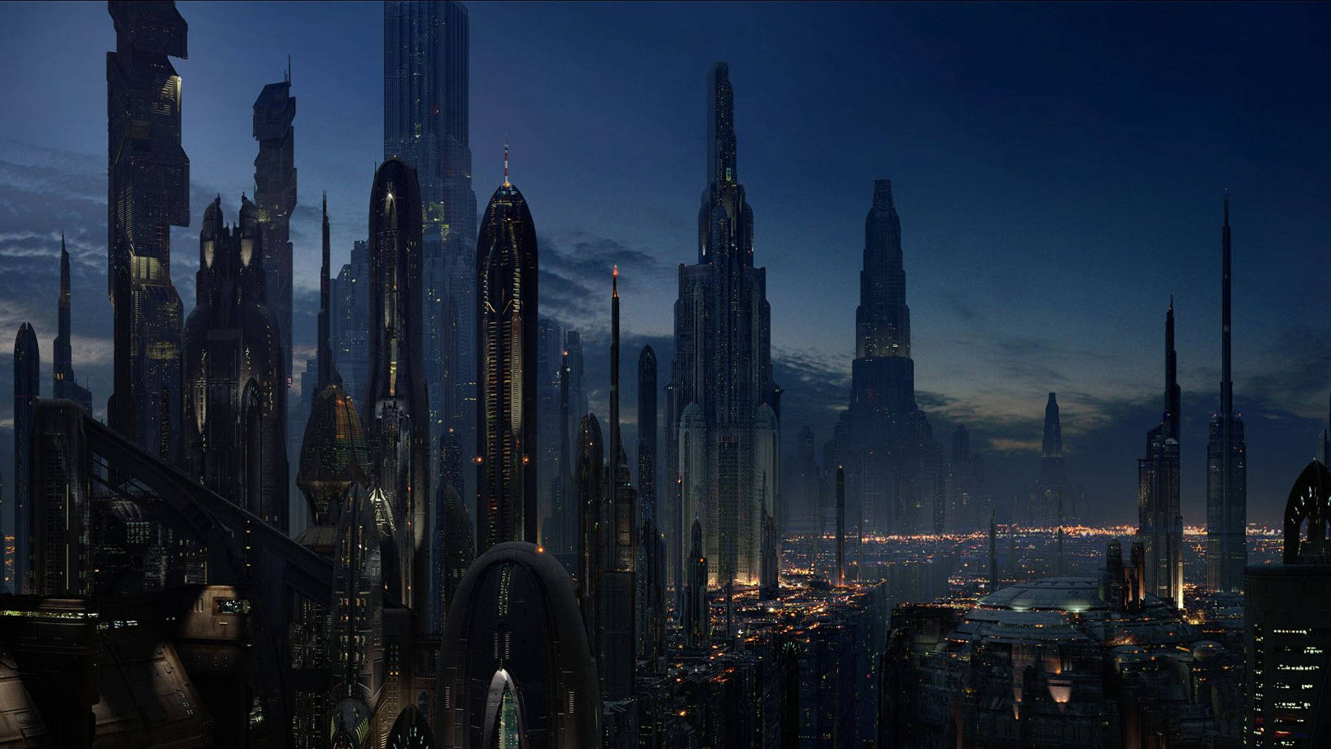 Futuristic City With Dark Blue Sky