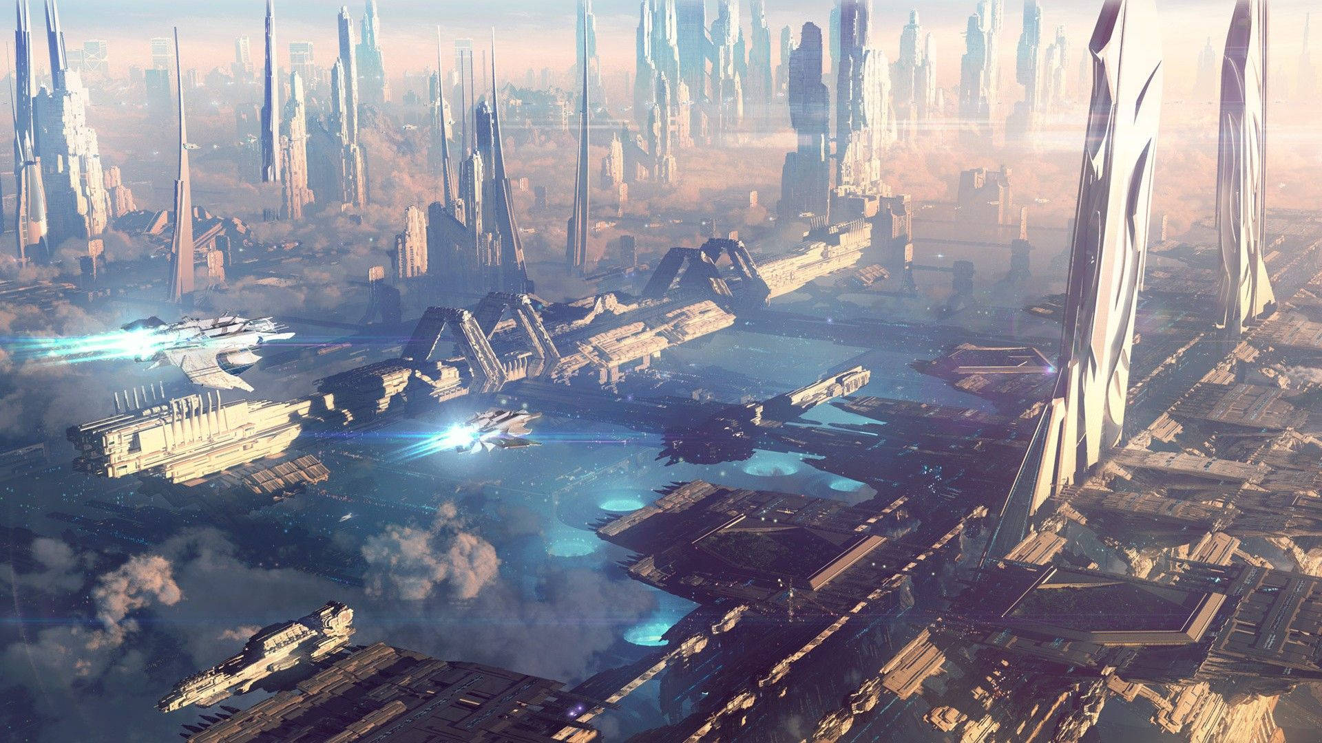 Futuristic City With Tall Buildings