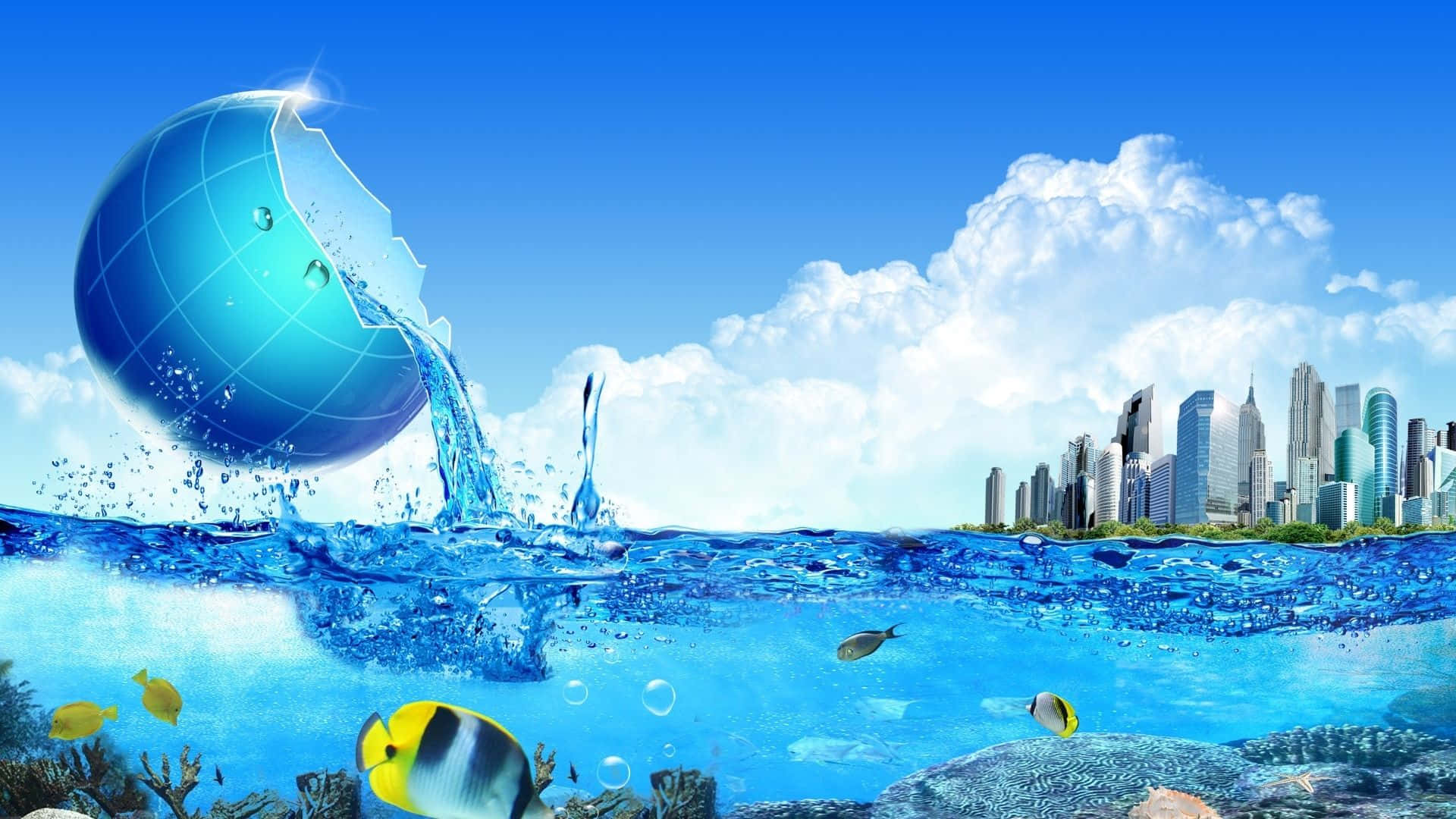 Futuristic Cityscape Aquatic World Wallpaper