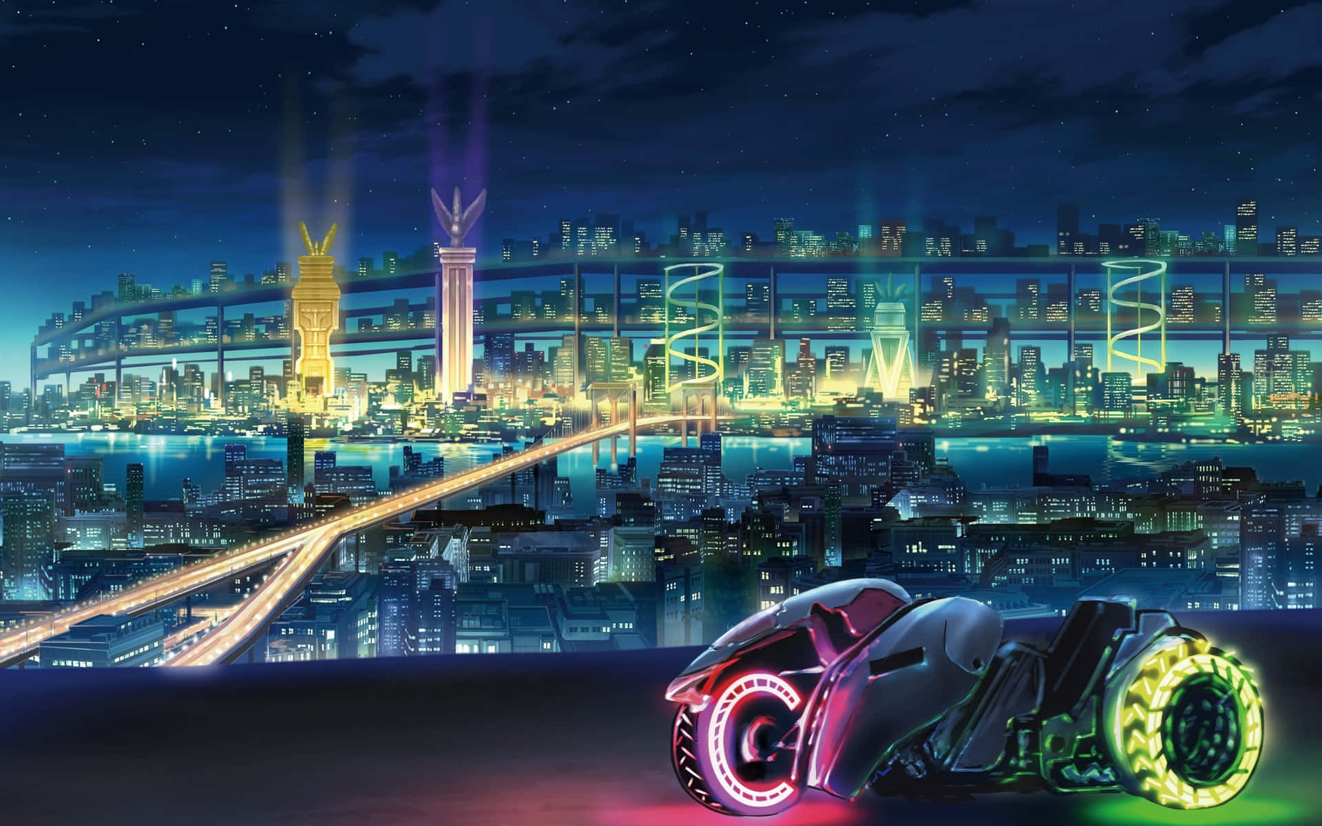 Futuristic_ Cityscape_with_ Motorcycle Wallpaper