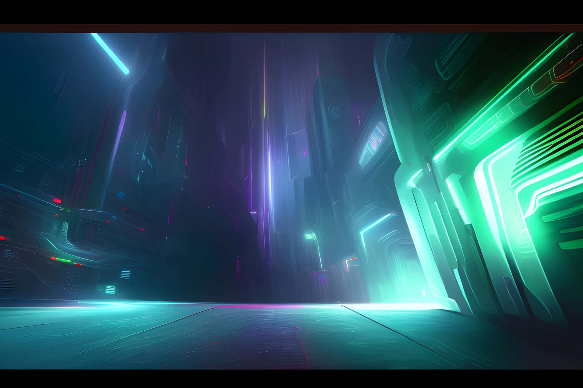 Futuristic Corridor Lights Scene Wallpaper