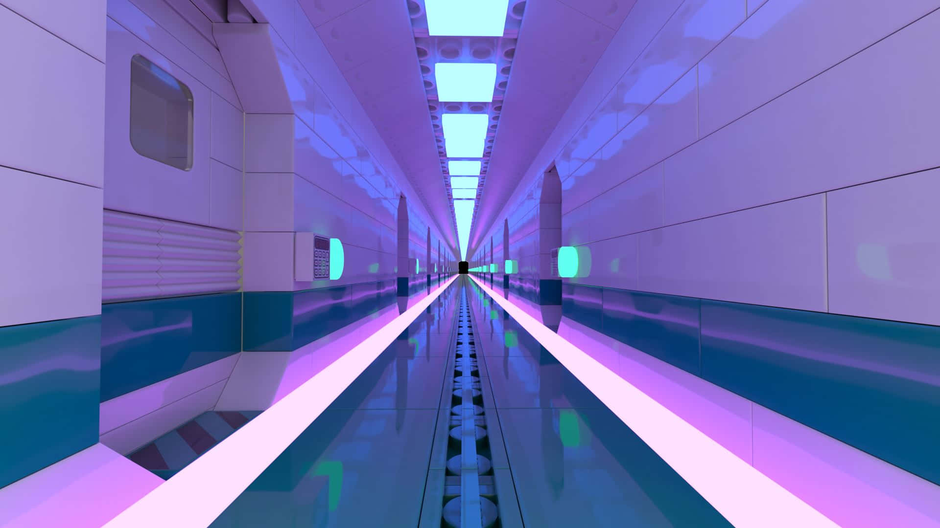 Futuristic Corridor Liminal Space Wallpaper