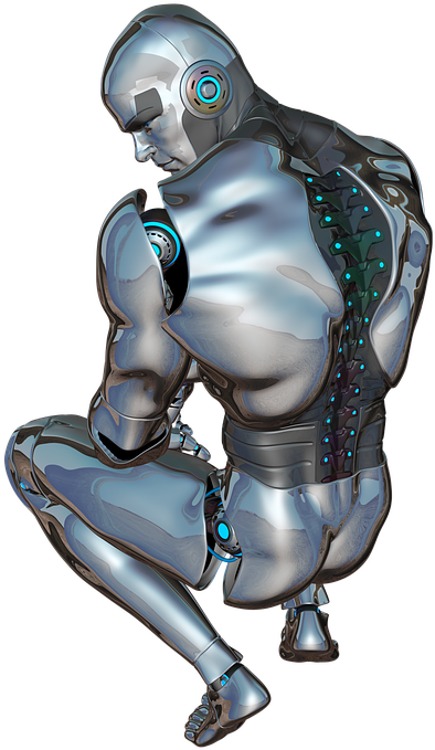 Futuristic Cyborg Crouching Pose PNG