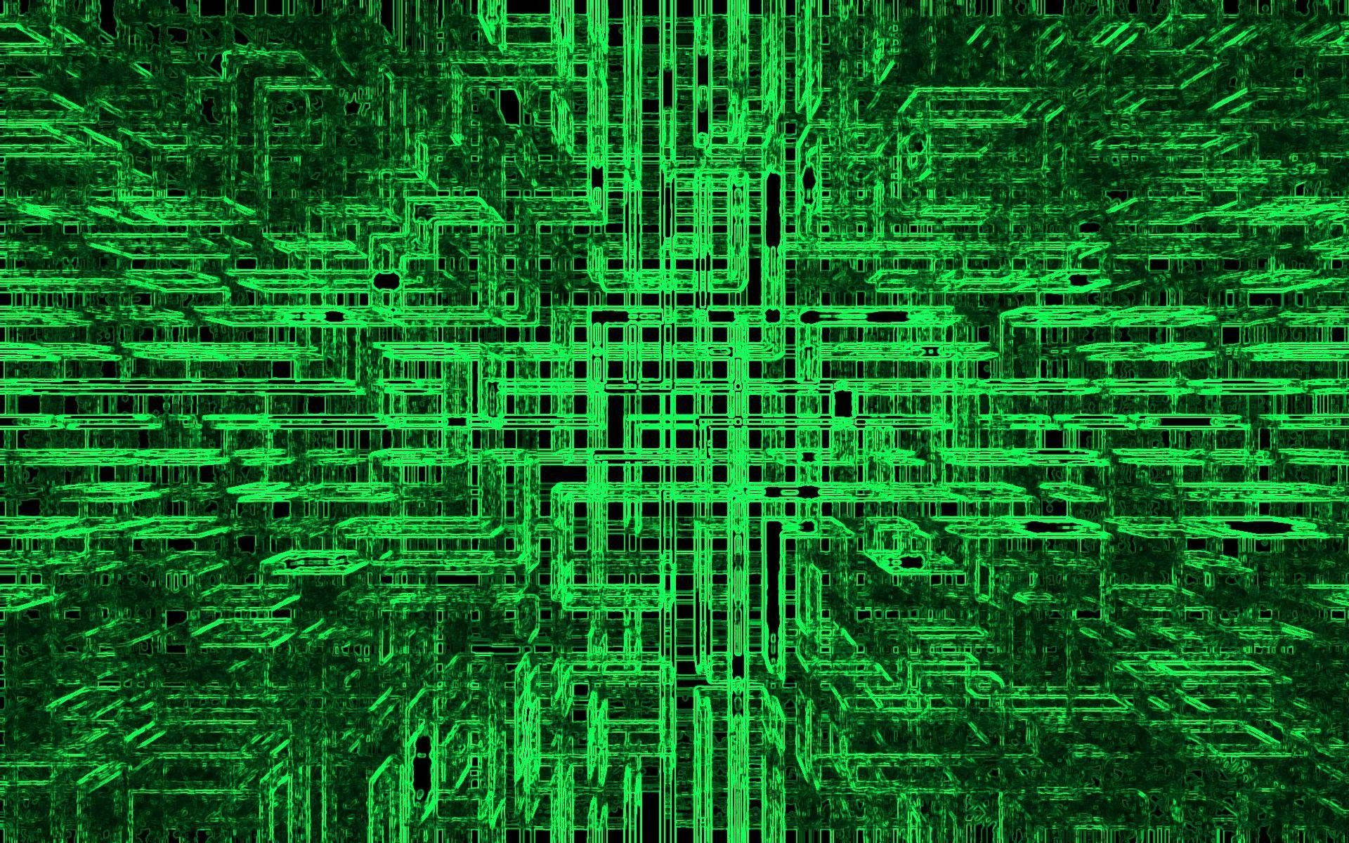 Futuristic Desktop With Green Wires Wallpaper