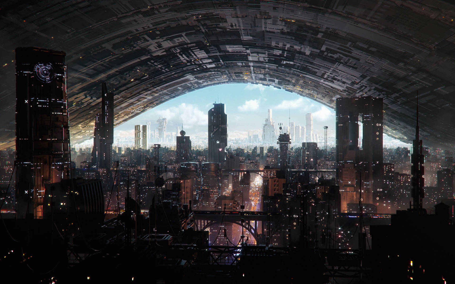 Futuristic City With A Dome In The Background Wallpaper