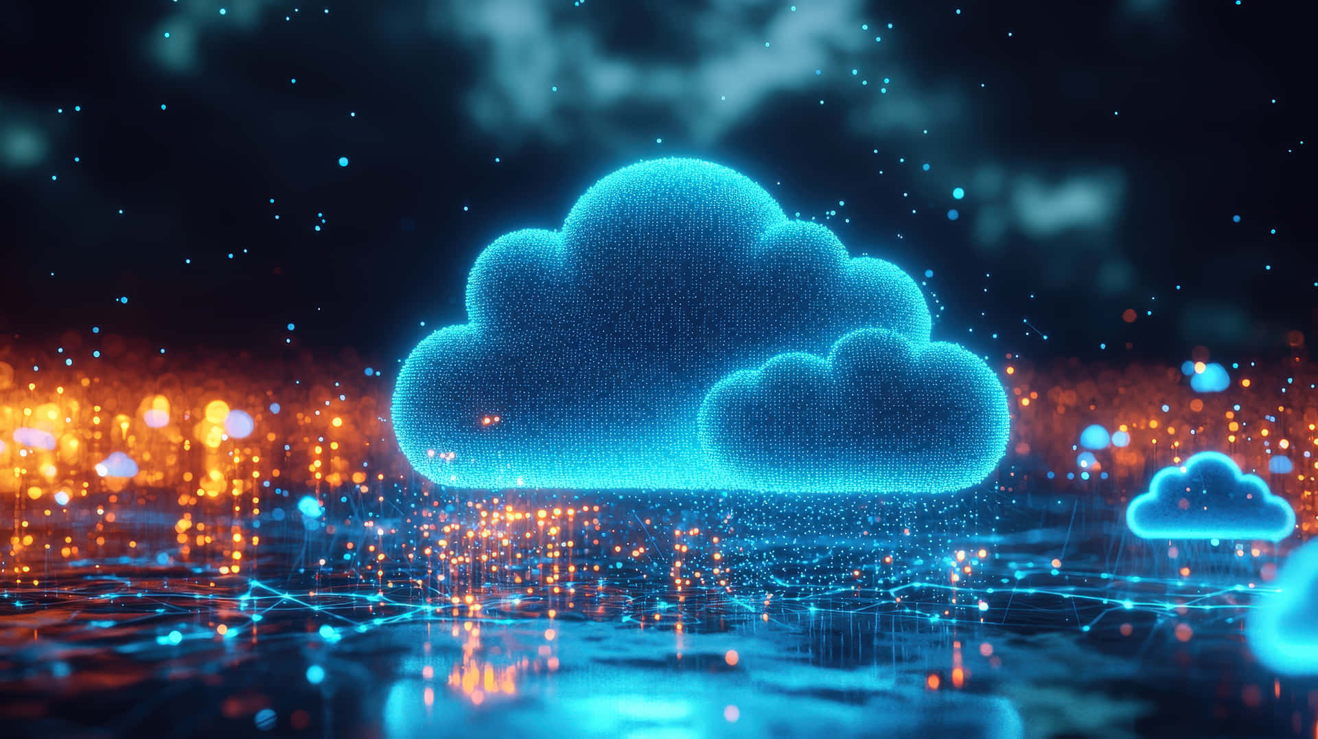 Futuristic Digital Cloud Computing Technology Concept With Glowing Holographic Data Wallpaper