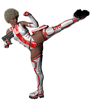 Futuristic Female Fighter High Kick PNG