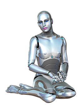 Futuristic Female Robot Sitting PNG