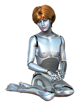 Futuristic Female Robot Sitting PNG