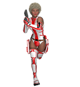 Futuristic Female Warriorwith Gun PNG