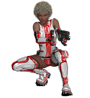 Futuristic Female Warriorwith Guns PNG