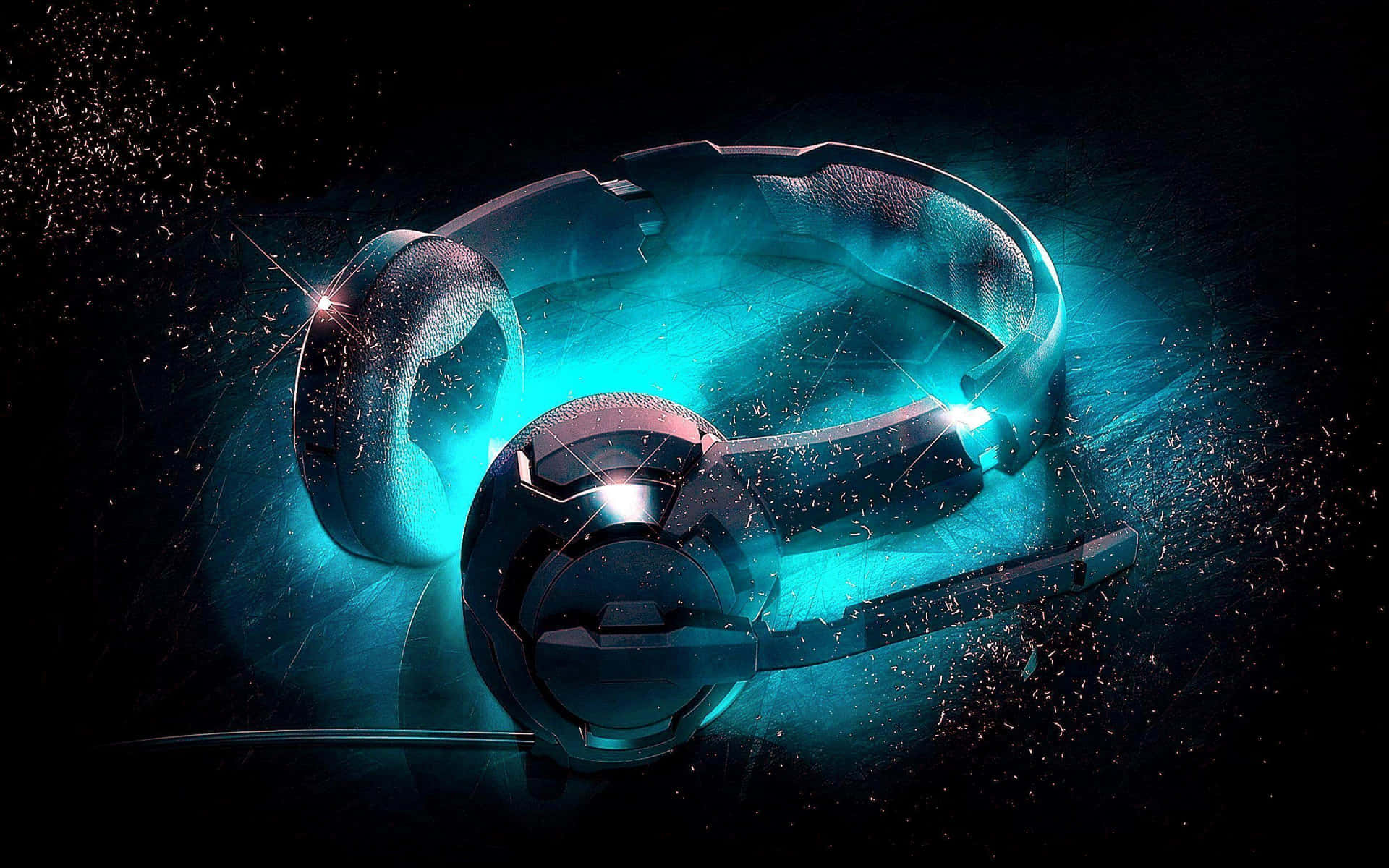 Headphone Futuristik Berkilau Biru Wallpaper