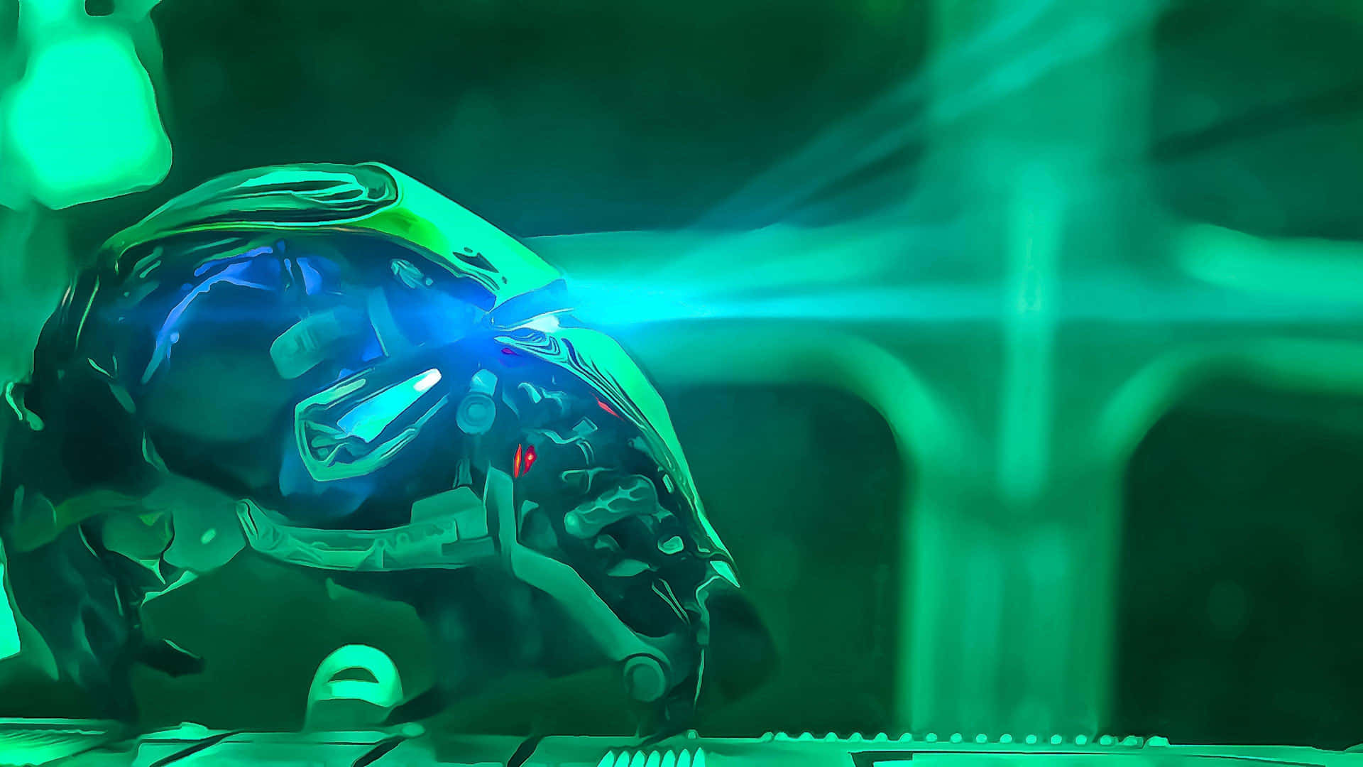 Futuristic Helmet Green Laser Wallpaper