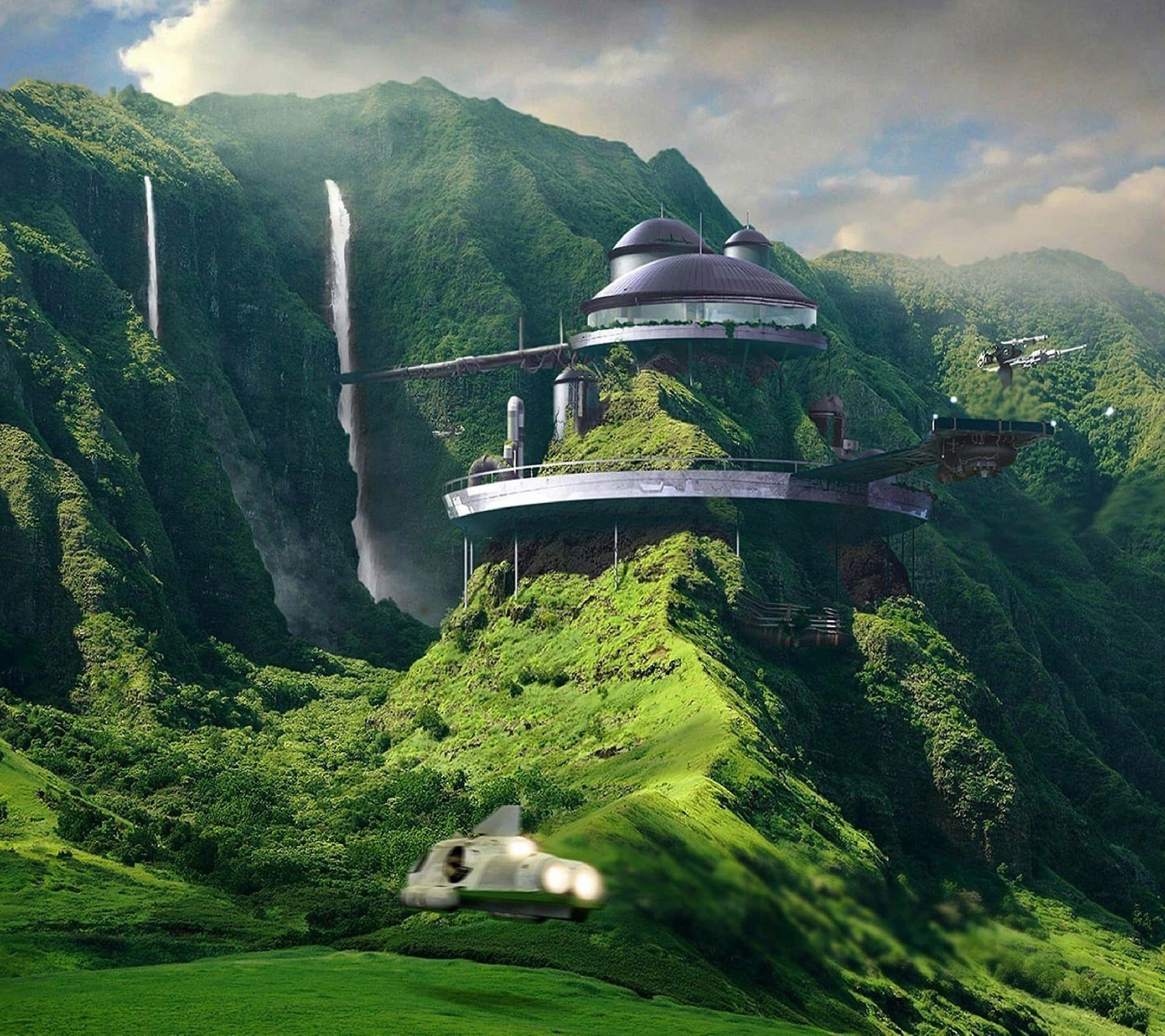 Futuristic House On Top Of Hill Wallpaper
