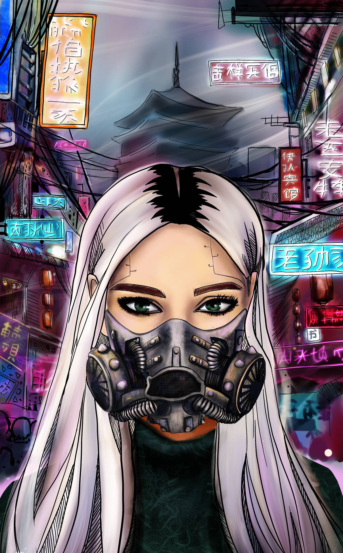 A stunning futuristic cyberpunk wearing a robotic mask Wallpaper