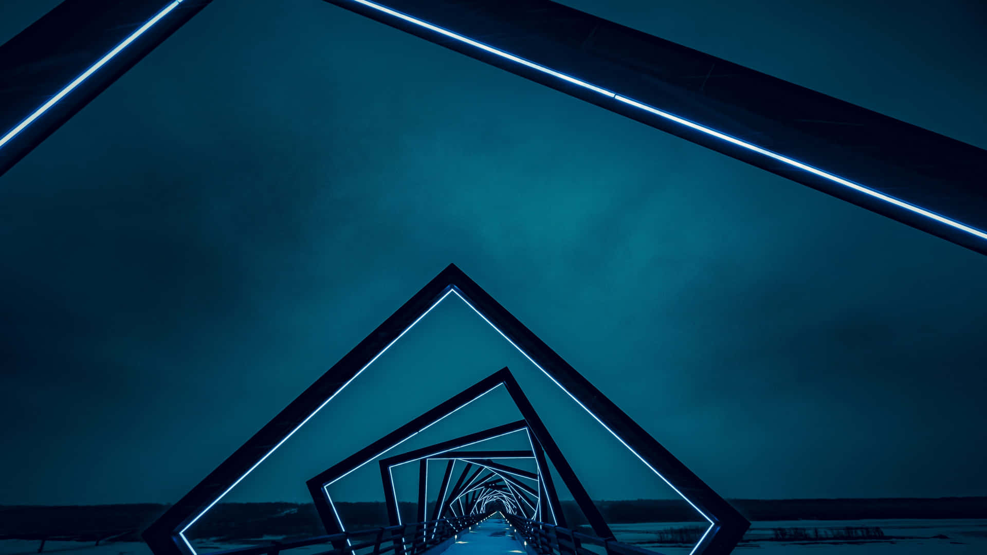 Futuristic Neon Bridge Night Wallpaper