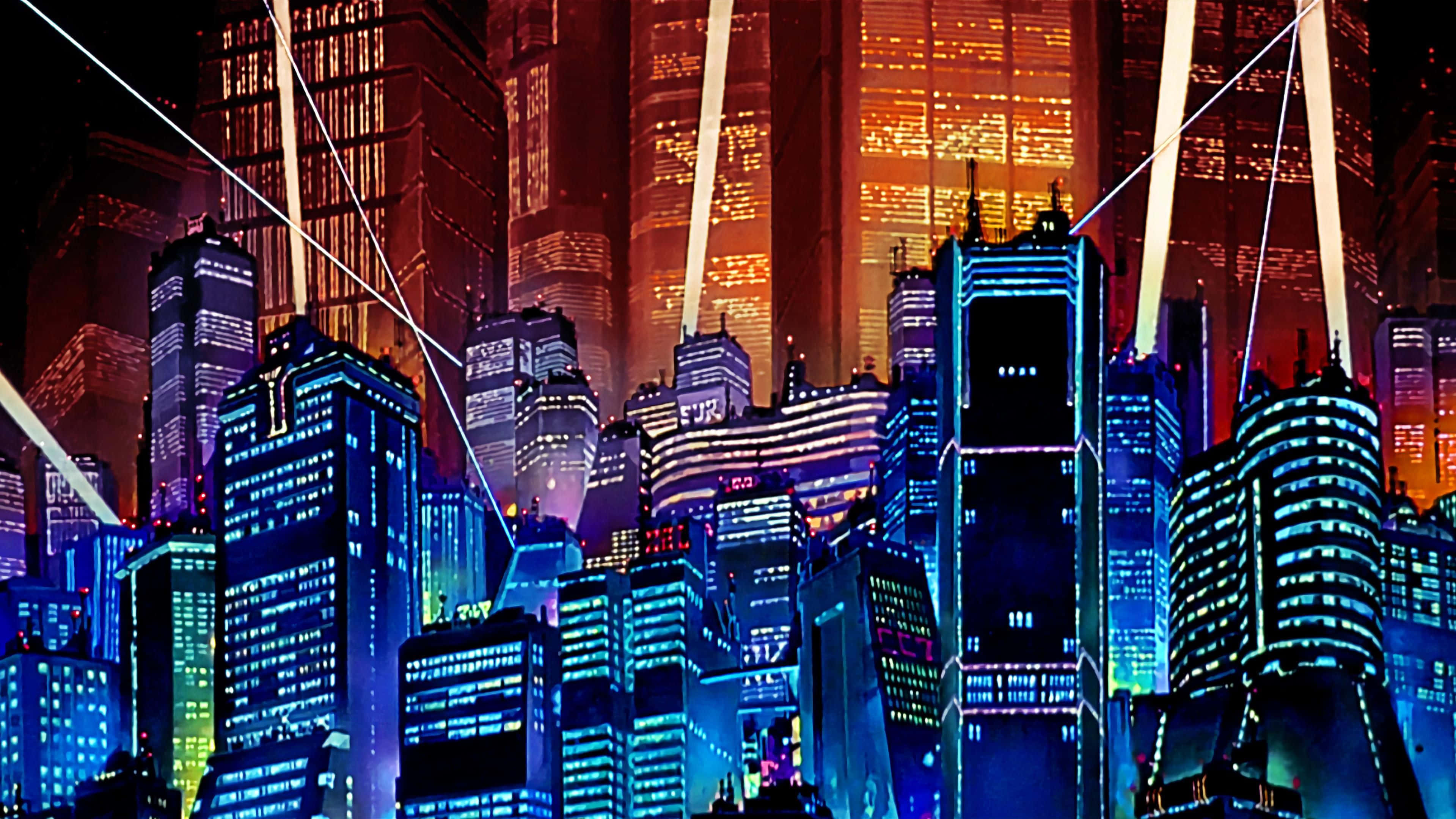Futuristic Neon City At Midnight Wallpaper