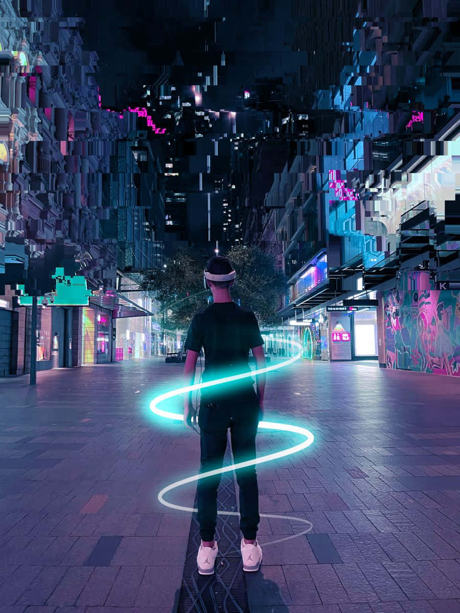 Futuristic Neon City In Virtual Reality Wallpaper