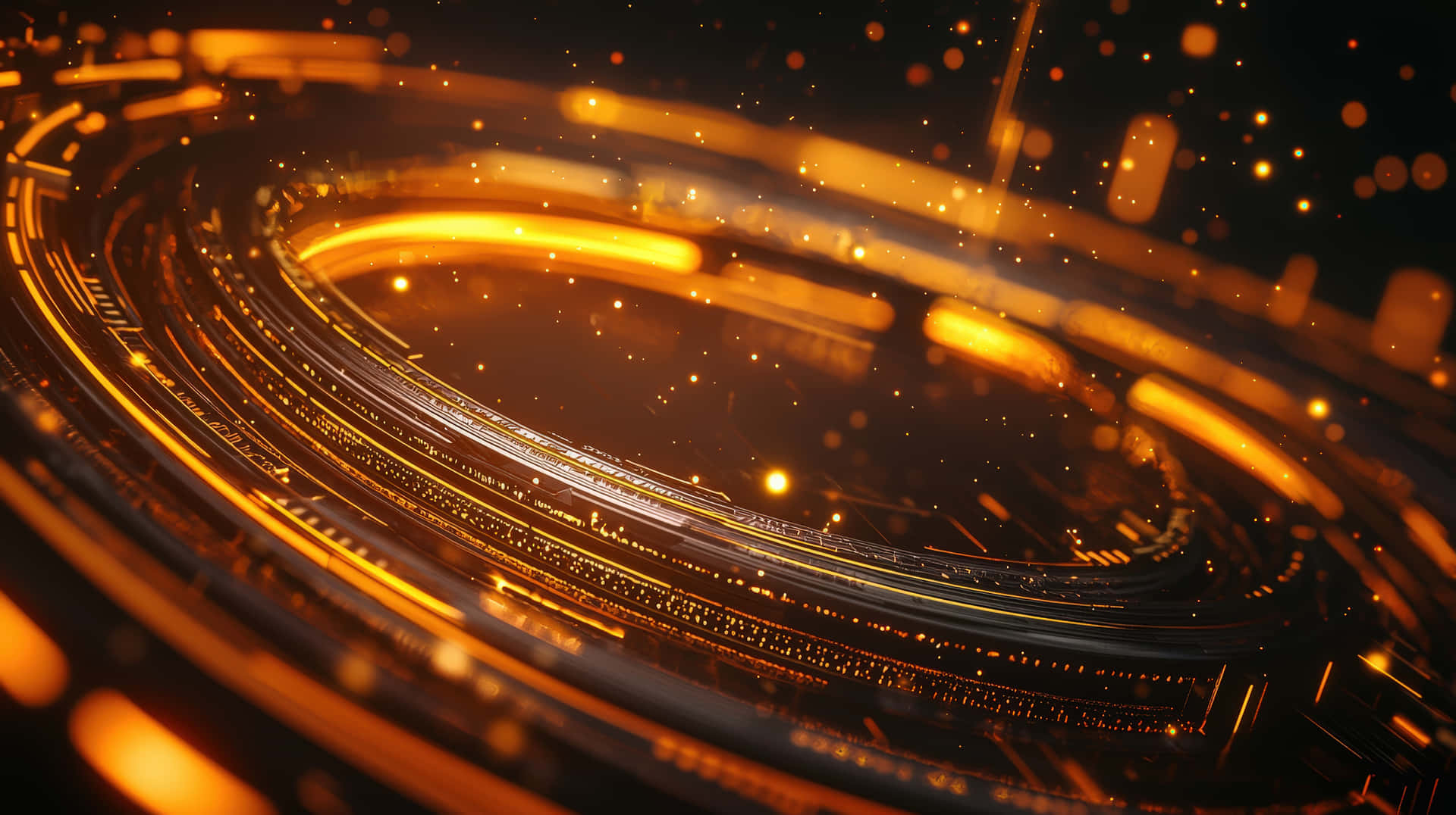 Futuristic Orange And Gold Digital Vortex With Glowing Particles And Abstract Patterns. Wallpaper
