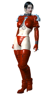 Futuristic Red Armor Woman PNG