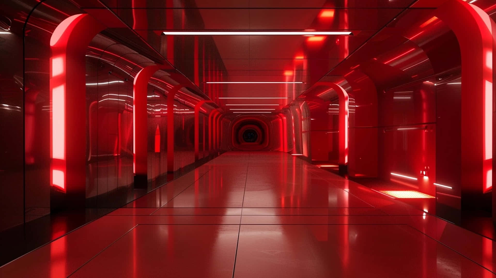 Futuristic Red Corridor Sci Fi Interior Wallpaper