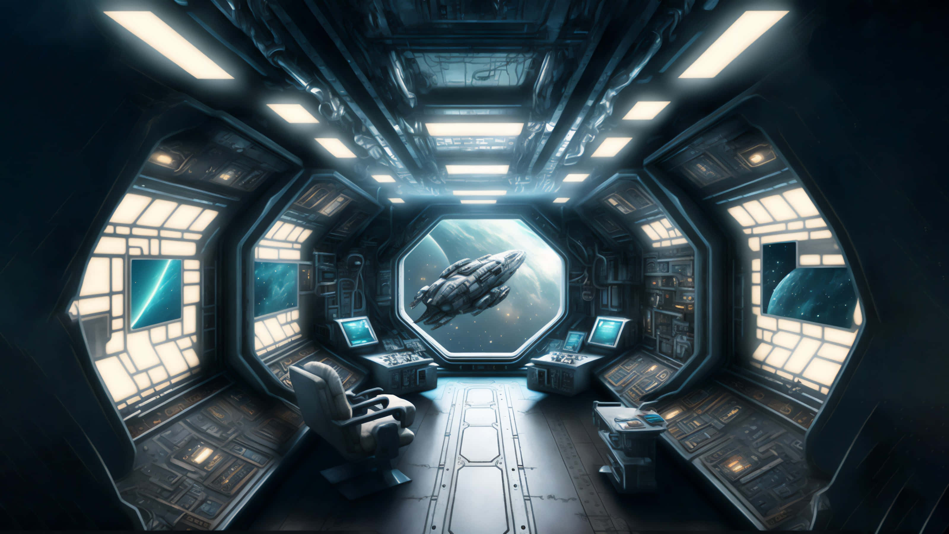 Futuristic Spaceship Cockpit Interior Wallpaper