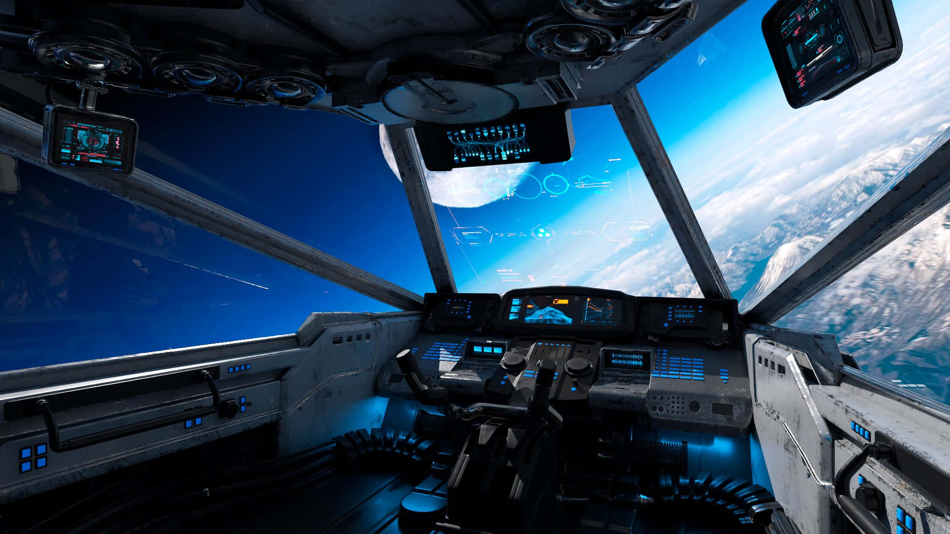 Download Futuristic Spaceship Cockpit View Wallpaper | Wallpapers.com