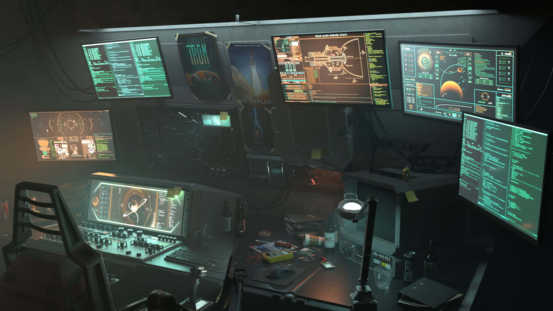 Futuristic Spaceship Control Room Wallpaper