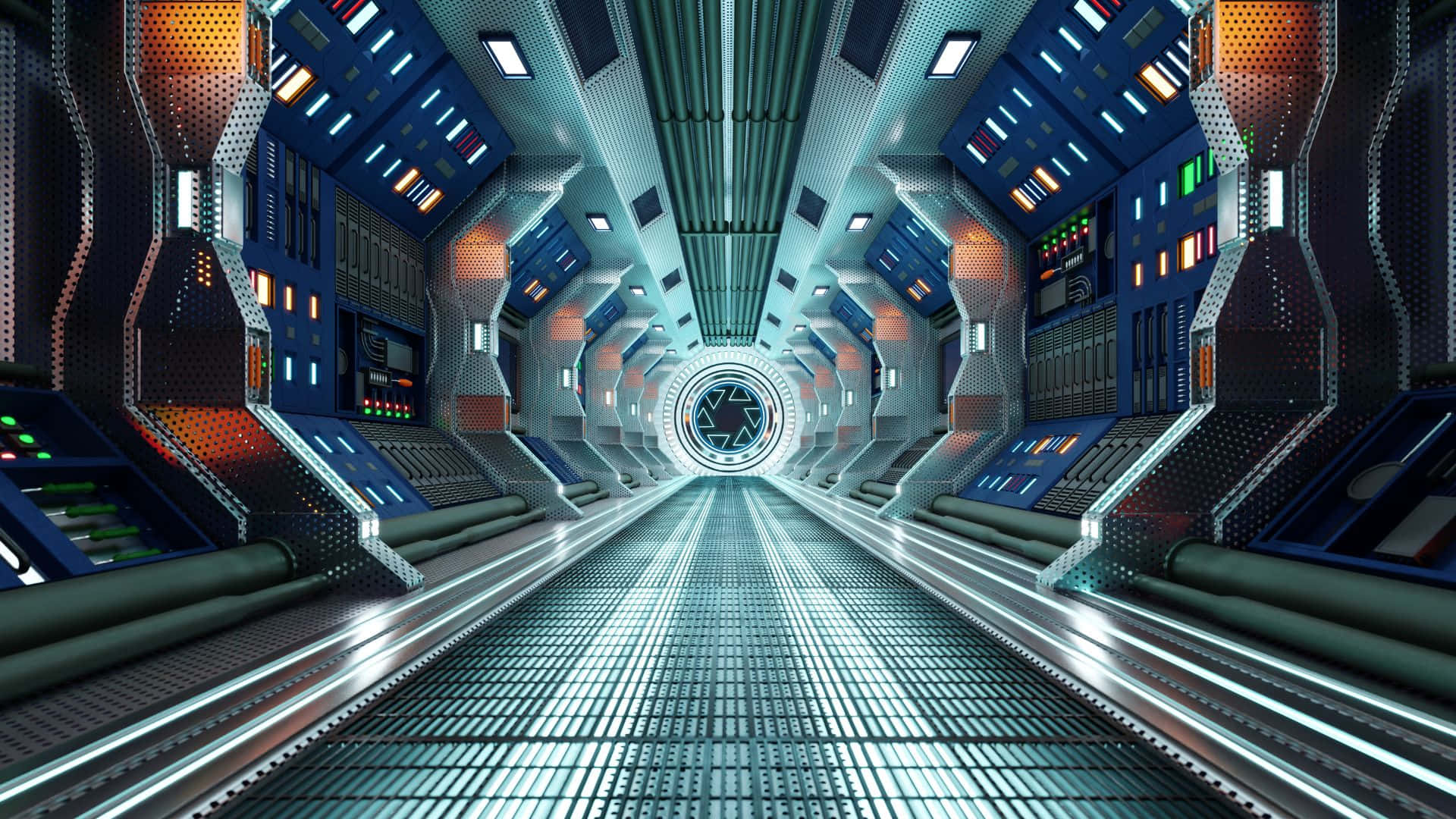 Futuristic Spaceship Corridor Wallpaper