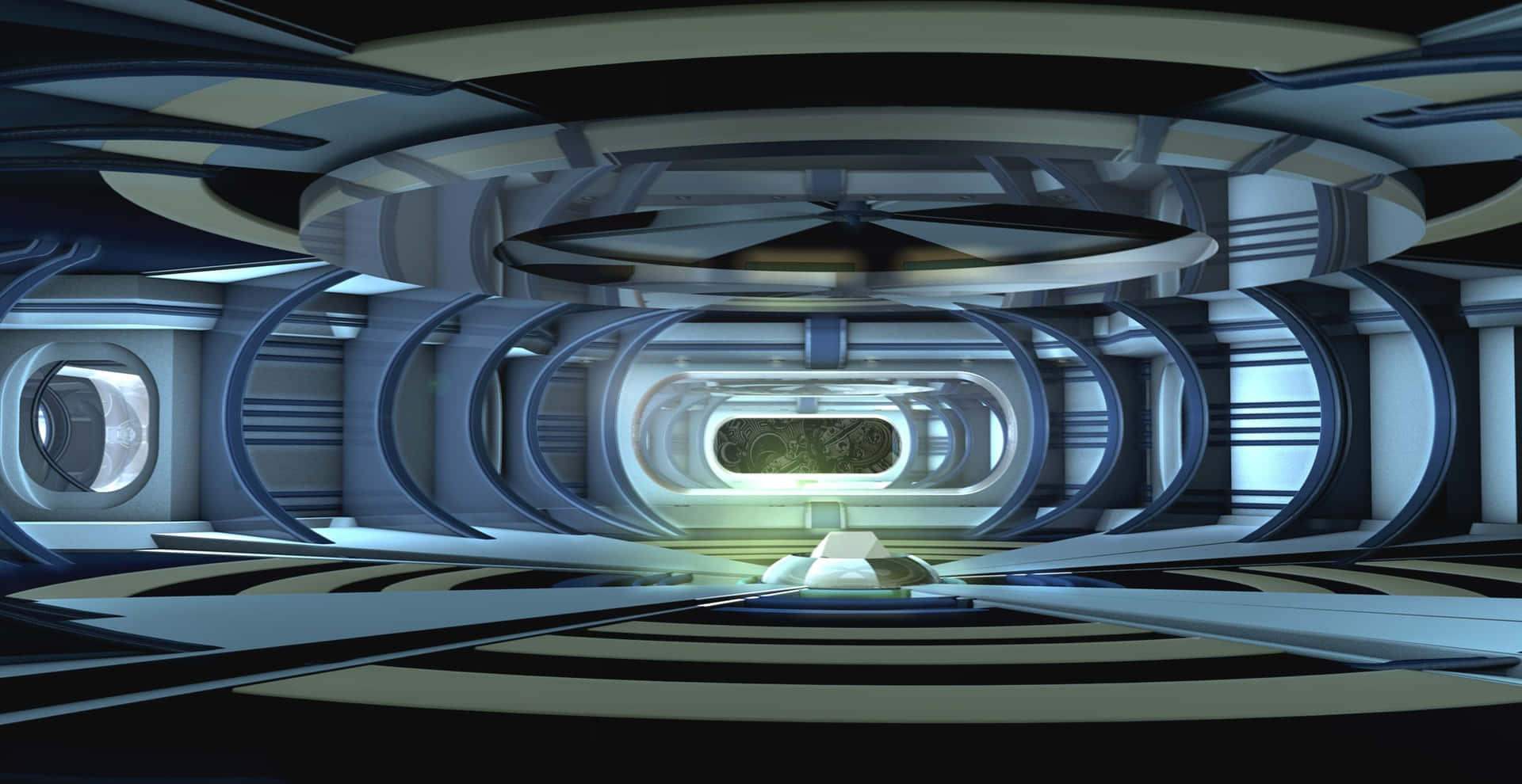 Futuristic Spaceship Corridor Interior Wallpaper