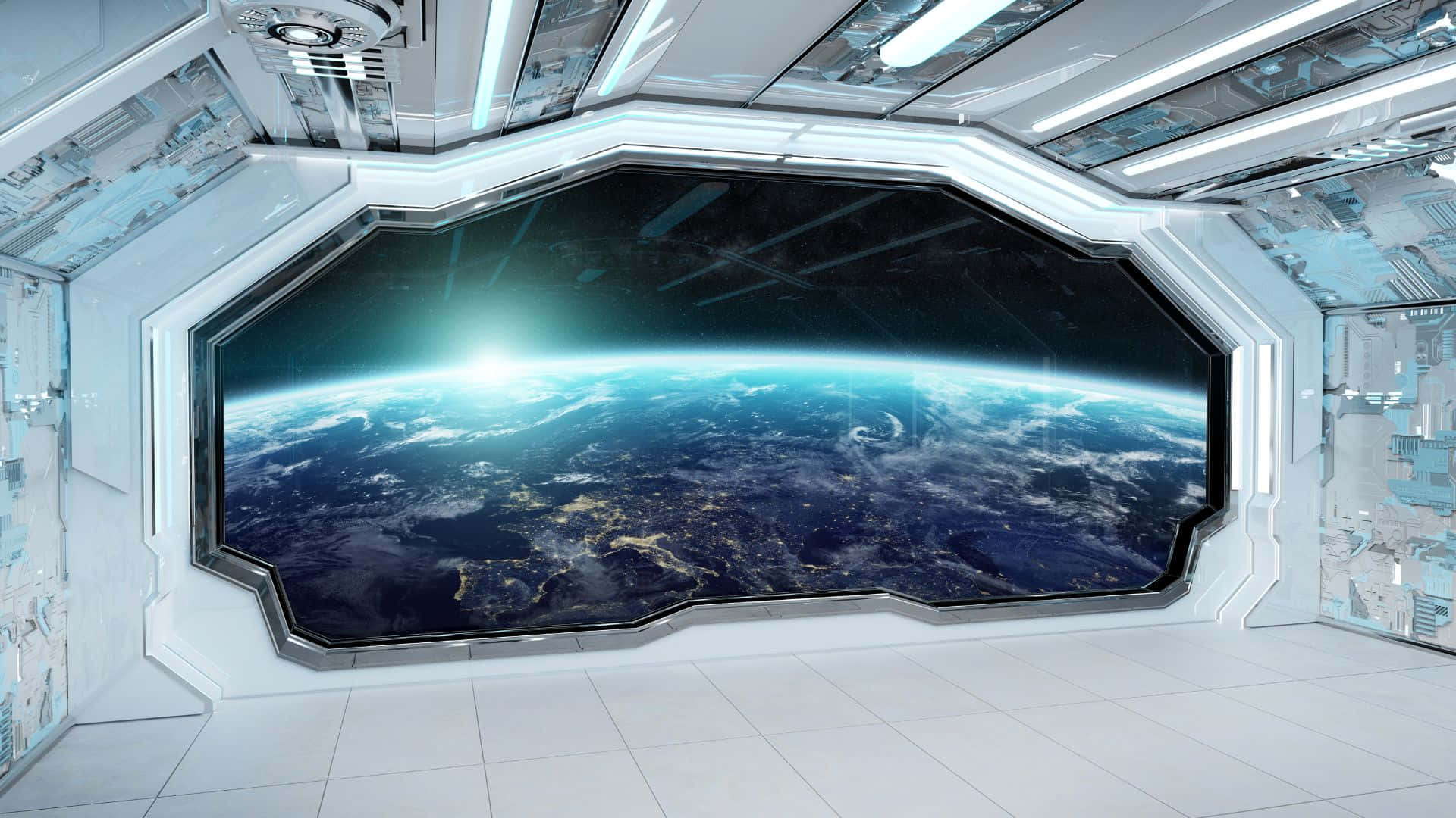 Futuristic Spaceship Interior Viewing Earth Wallpaper