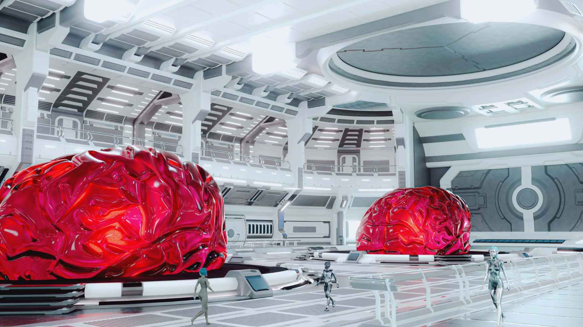 Futuristic Spaceship Interior With Organic Technology Wallpaper