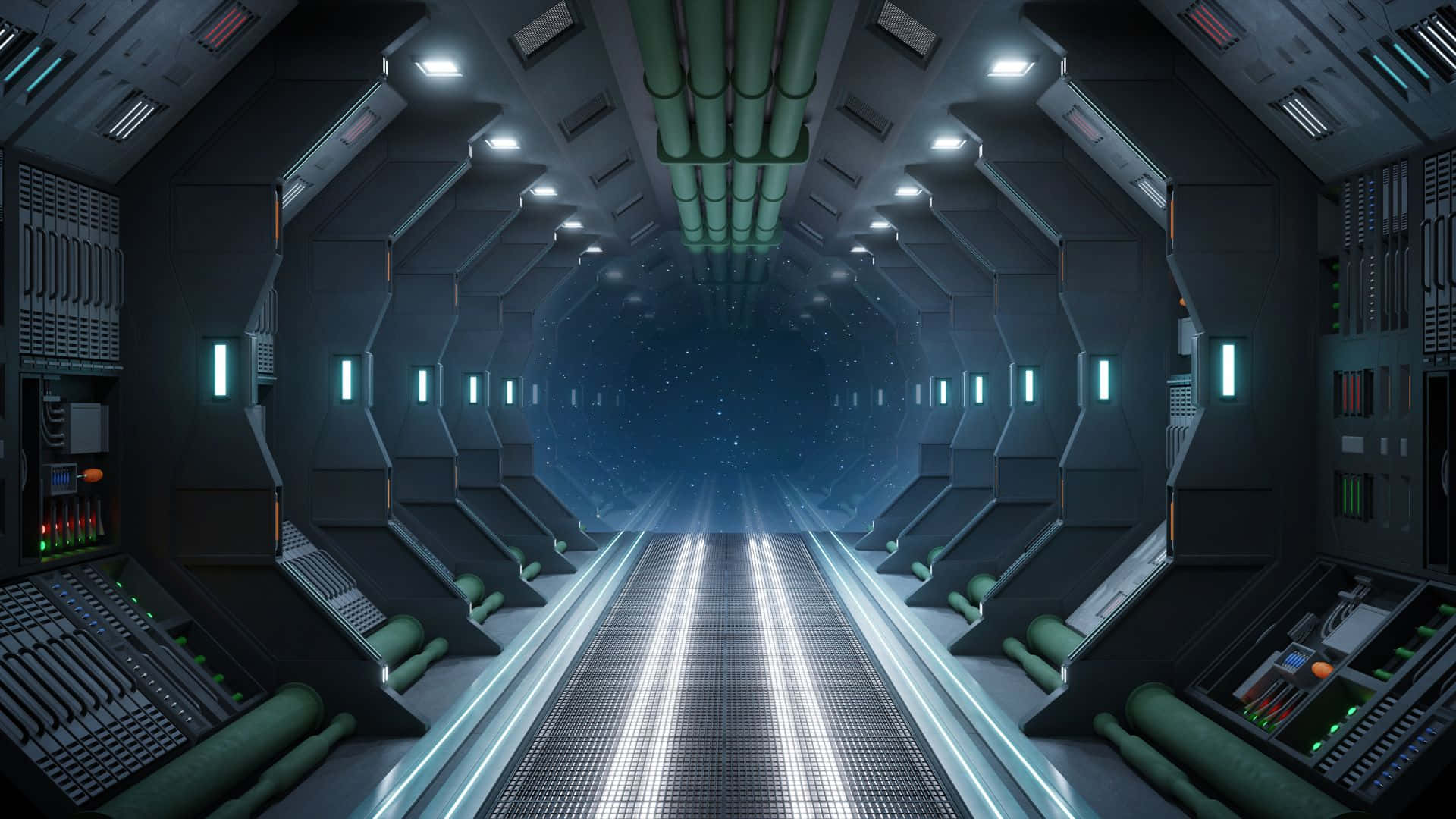 Futuristic Spaceship Interior Wallpaper