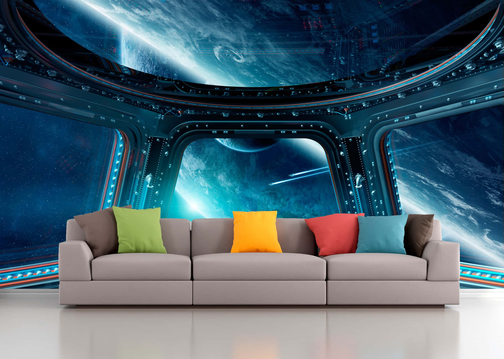 Futuristic Spaceship Lounge Area Wallpaper