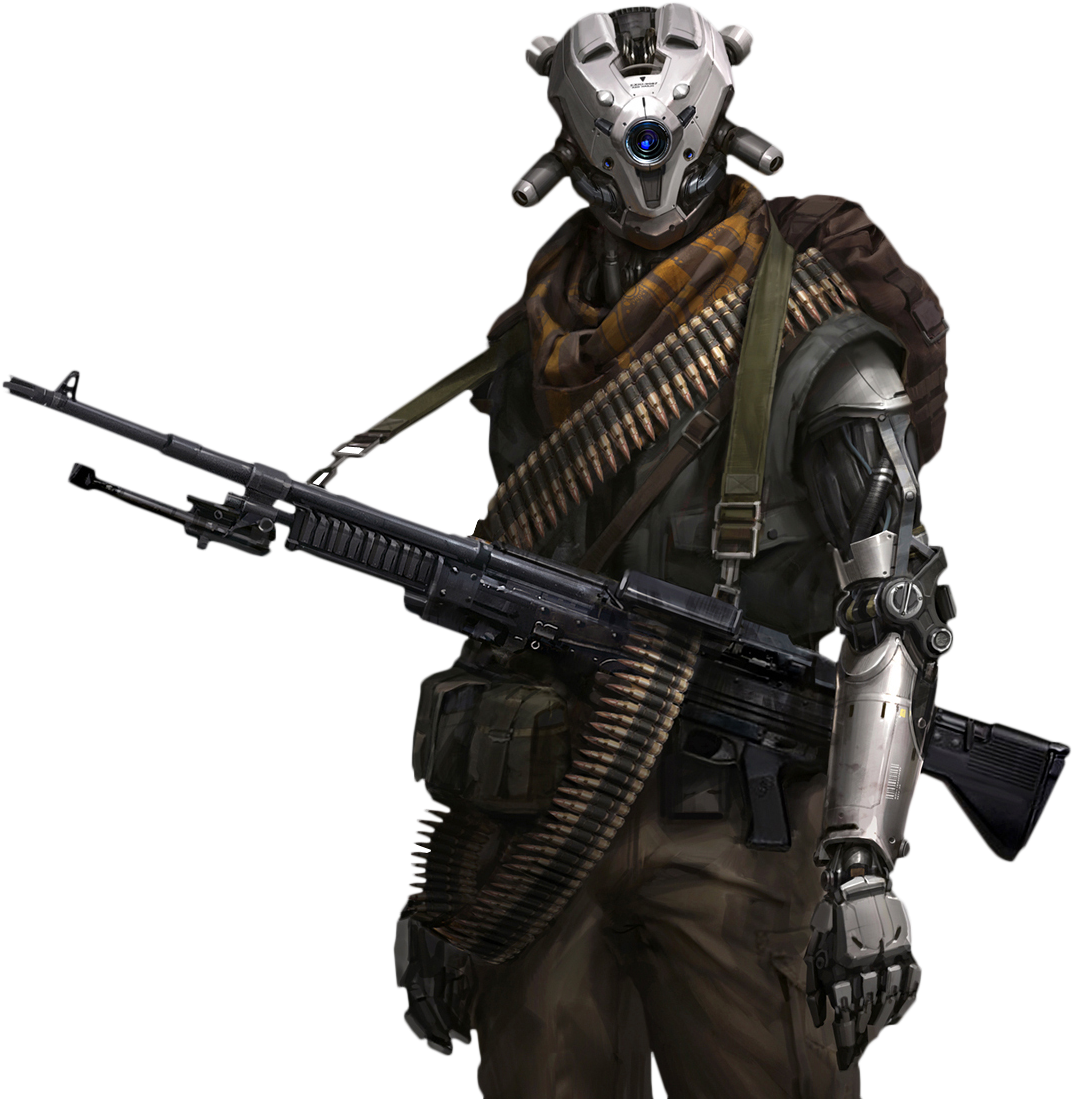 Futuristic_ Robot_ Soldier_with_ Rifle PNG