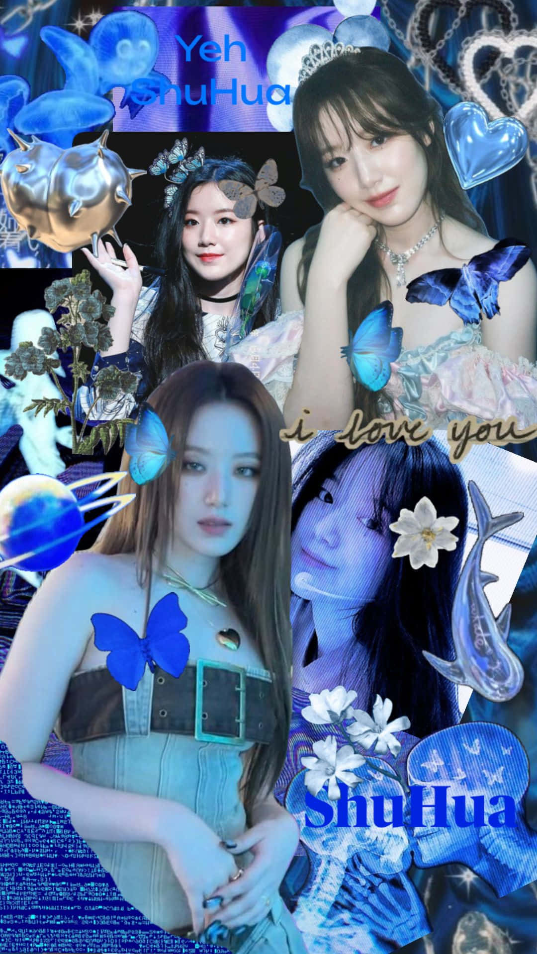 G I D L E Members Blue Aesthetic Collage Wallpaper