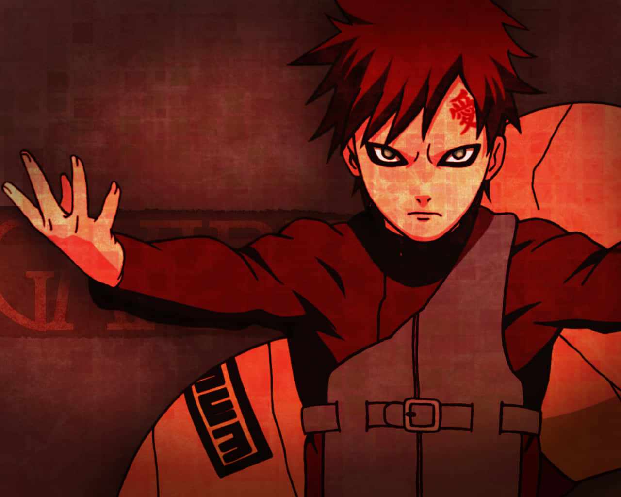 Denne baggrundsfil viser Gaara fra Ørkenen, en magtfuld ninja fra Naruto-universet. Wallpaper
